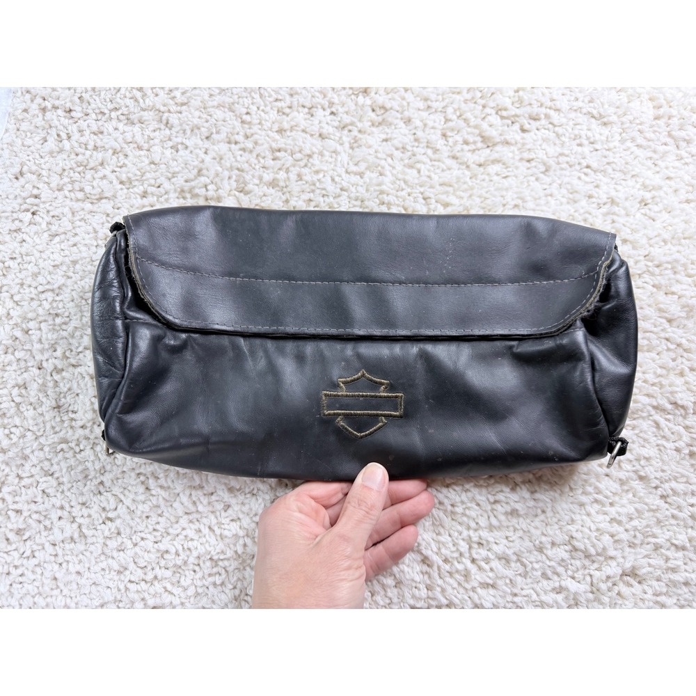 Harley Davidson Leather Tool Bag Unisex OS Black Good Embroidered Logo Biker